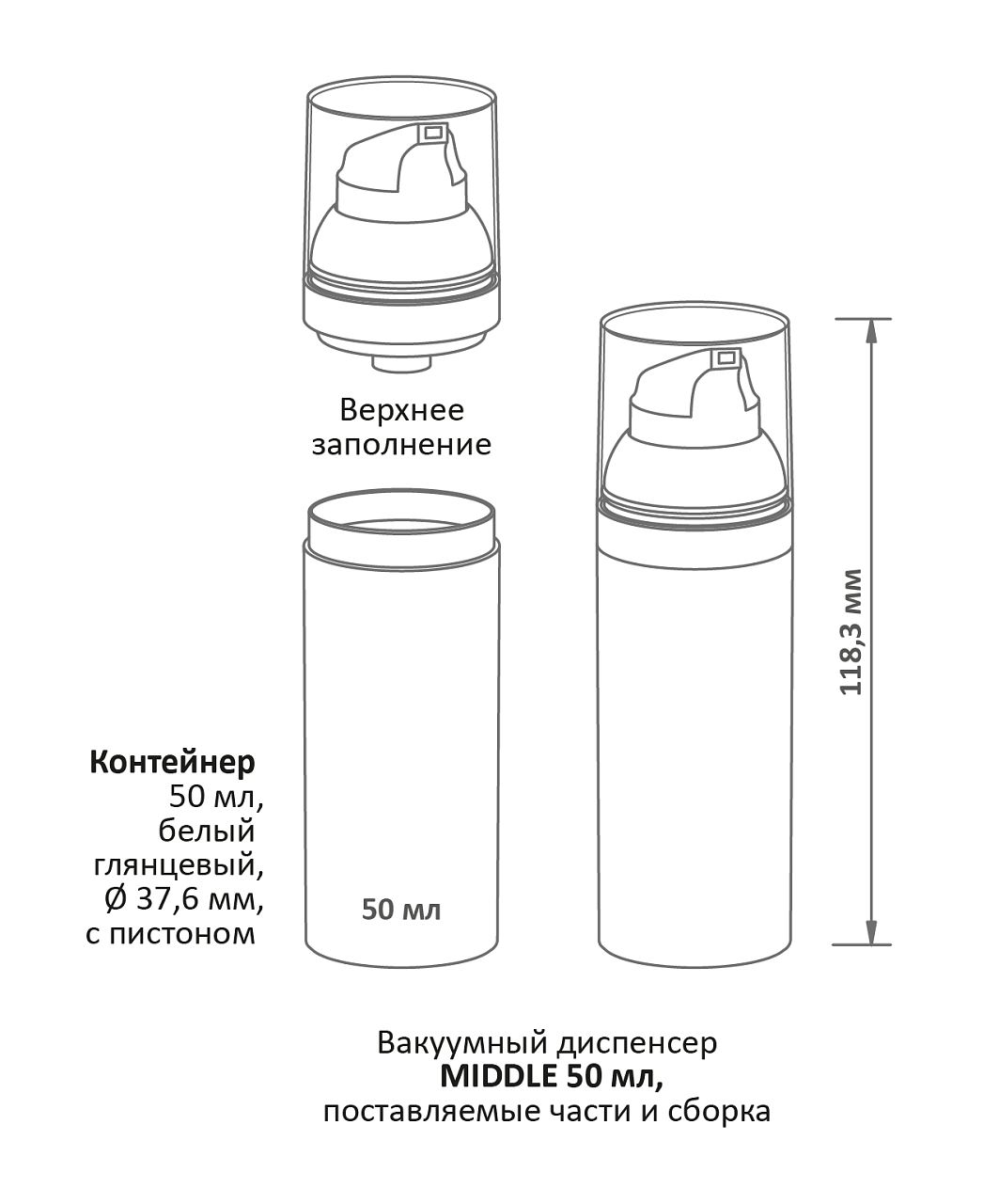 Вакуумные диспенсеры серии MIDDLE с ГЛЯНЦЕВОЙ крышкой, схема 1